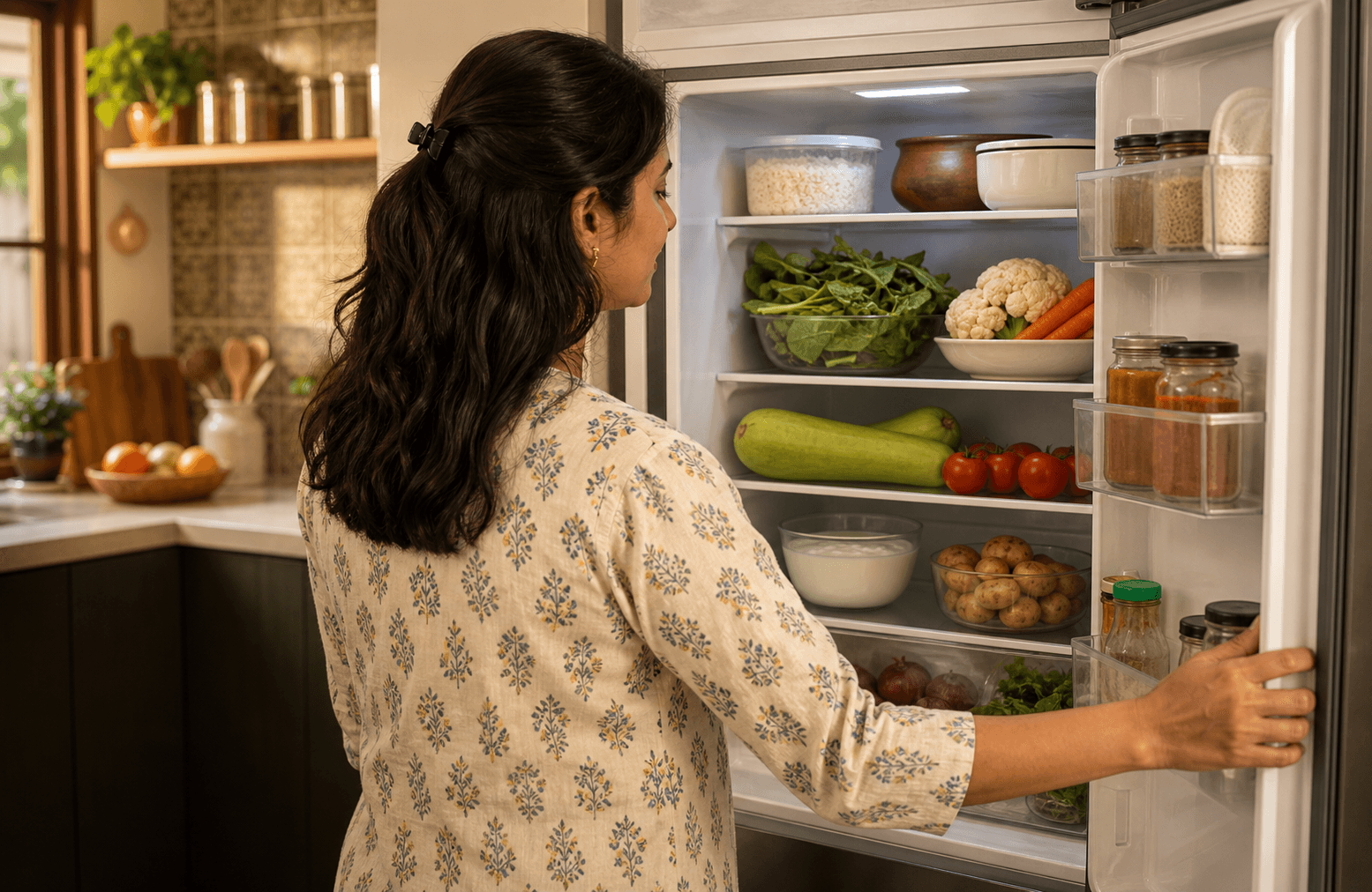 Indian kitchen ingredient finder with fresh vegetables